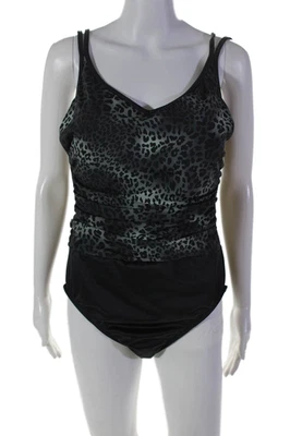 Macacão Miraclesuit Feminino Sem Mangas Decote V Modelador de Leopardo Preto Tamanho 14 - Imagem 1 de 4