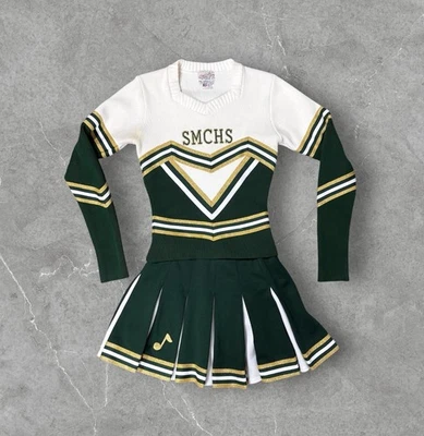 Vintage Varsity Spirit Uniform Sweater & Skirt Set Cheerleader Green White Gold - Image 1 of 4