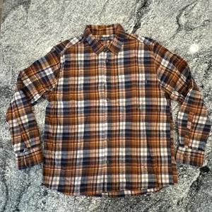Eddie Bauer Brown Plaid Flannel Button Up Shirt XL #95 - Picture 1 of 8