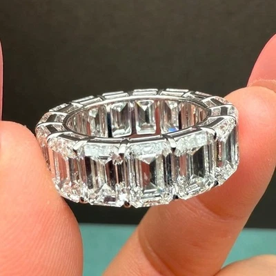 8.25 TCW Emerald Moissanite Eternity Wedding Band Ring in 14K White Gold Plated - Image 1 of 4