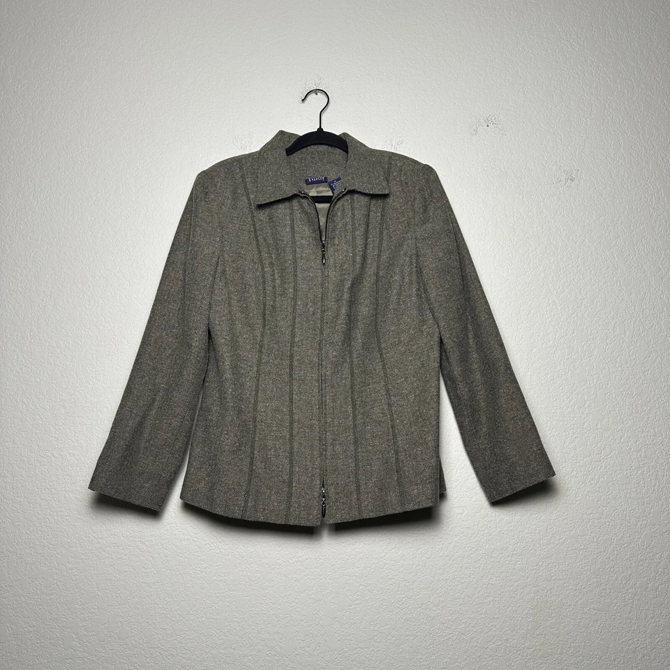 Blazer de Colección Hillard and Hanson Mujer Mezcla de Lana Chevron Espiga Cremallera Completa 12 Foto 1 de 4