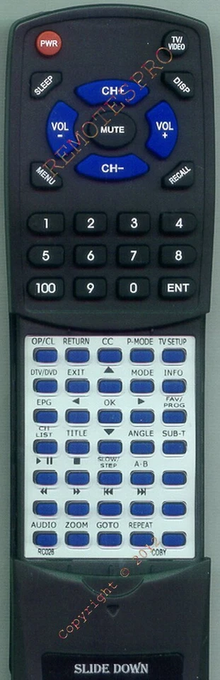 Replacement Remote for COBY TVDVD2090, RC026, TVDVD1390 - Image 1 of 1