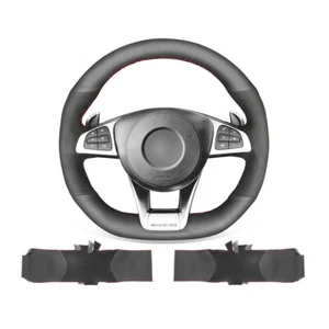 DIY Durable Black Suede Leather Car Steering Wheel Cover For Benz C190 R190 W205 - Picture 1 of 8