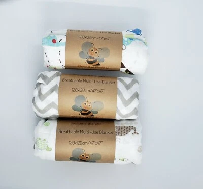 3 Pack Muslin Blankets Bamboo & Organic Cotton - Image 1 of 4