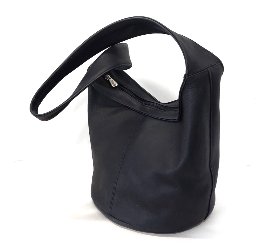 ROYCE New York Luxury Black Genuine Leather Shoulder Bag Tote Bucket Purse zip - Image 1 of 4