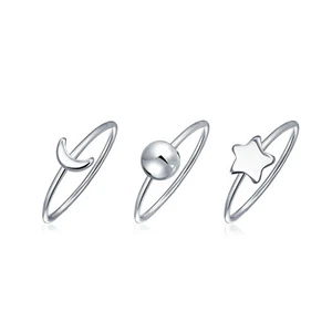 Set of 3 Minimalist Celestial Silver Sun Moon Star Knuckle Bands Ring Set - Picture 1 of 3