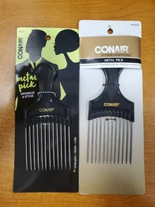 2 Pack: Conair Metal Hair Pick, Black, Untangles & Styles #93552 (5229-R8P4b) - Picture 1 of 2
