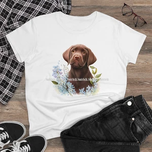 Chocolate Labrador Lab Puppy Dog Breed Brown Eyes Graphic Art Ladies T Shirt - Picture 1 of 3