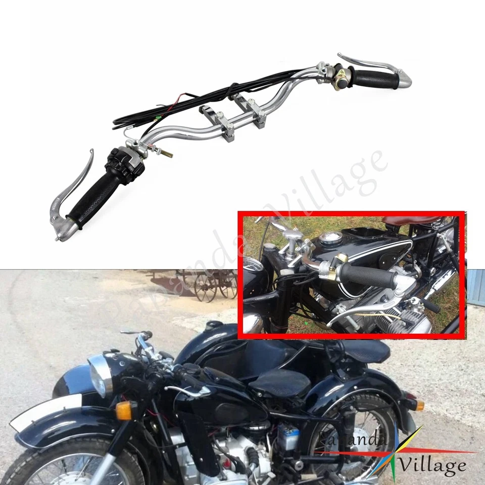 Chrome Retro Handlebar w/ Grip Lever Cable For BMW M72 R12 R75 R51 Dnepr Ural - Image 1 of 4