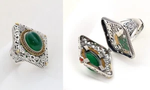 D10 Giftring orientalisch grüner Chrysopras Sterling Silber 925 verstellbar - Bild 1 von 17