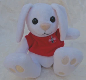 COCA COLA CUTE WHITE BUNNY RABBIT ADVERTISING MASCOT PLUSH BEANIE TOY ANIMAL - Picture 1 of 8