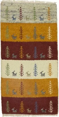 Handmade Multicolored Tribal Indo-Gabbeh Oriental Rug Plush Wool Carpet 2X4 ft - Image 1 of 4