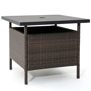 Portable Wicker Coffee Side Table Garden Patio Poolside Table W/ Umbrella Hole - Picture 1 of 14