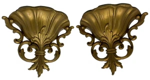 2 Vintage 1962 Homco Gold Wall Pocket Planters 4446 Hollywood Regency Style - Picture 1 of 16