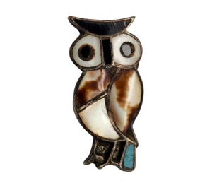 Vintage Zuni Sterling Inlay Owl Pin/Brooch Southwest/Native American - Picture 1 of 7