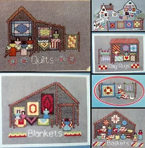 County Fair - Rag Rugs, Baskets, Quilts, Blankets - Vintage Cross Stitch Chart - Picture 1 of 2