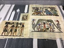Four Vintage Egyptian Hand Painted Tutankhamun Papyrus Paper Art By Abdel Khalek