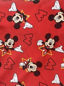 NEW Disney Fabric Mickey Mouse & Stars on Red Poplin 2 Yards Spring Creative - Picture 1 of 3