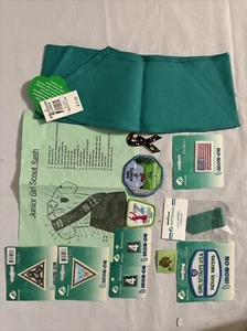 Girl Scouts Green Uniform Junior Sash XL Merit Badges Patches Pin. NEW! - Picture 1 of 7