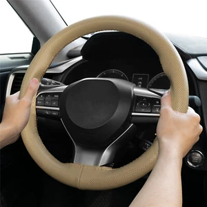 Genuine Leather DIY Car Steering Wheel Cover Anti-slip For 15"/ 38 cm Beige US - Picture 1 of 8