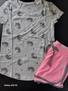 NWT Justice Girls Outfit Unicorn Print Top/Dolphin Shorts size 8  (100) - Picture 1 of 4