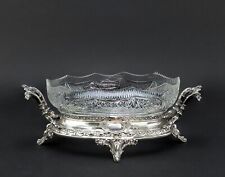 Ornate c1900 German 800 Silver and Cut Glass Oval Serving Bowl Dish Centerpiece