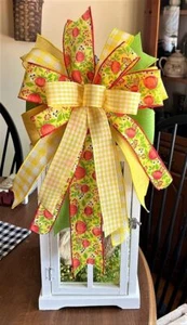 10 " ORANGE PEONIES FLORAL BOW WIRED for DOOR WREATH SWAG LANTERN # 23 sd - Picture 1 of 3