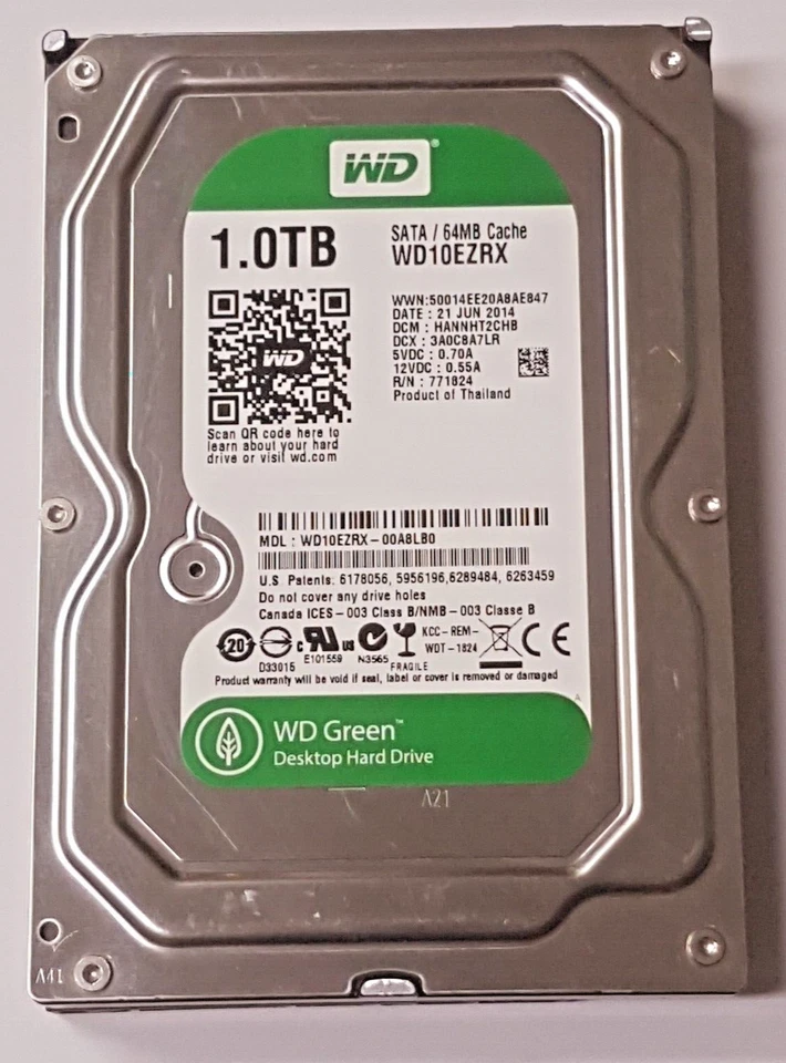 1 TB SATA Western Digital WD10EZRX-00A8LB0 5400RPM 64MB HDD 3.5" Hard Drive - Image 1 of 1