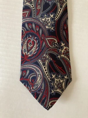 Barrington Men's Necktie Tie Silk Red Blue Gray White Paisley Made in USA - Image 1 of 4