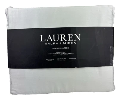 Juego de sábanas de satén Ralph Lauren KING Dunham plateadas 100 % algodón 300 TC Foto 1 de 4