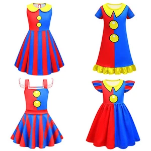 Girls Clown Costume Role Play Uniform A-line Dress Kids Cosplay High Waist Soft - Picture 1 of 31