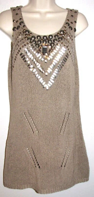 Vertigo Paris Women's Size Large Taupe Knit Sleeveless Mini-Dress Tunic - Image 1 of 3