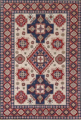 Southwestern Ivory Super Kazak Oriental Area Rug 7'x10' Handmade Living Room Rug - Image 1 of 4