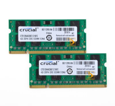 2pcs Crucial 4GB 2Rx8 PC2-5300S DDR2 667Mhz 200Pin RAM Memory Laptop SO-DIMM“ - Image 1 of 4