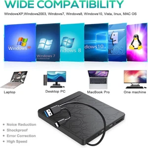 Externes DVD Laufwerk USB 3.0 Brenner Slim CD DVD+RW Brenner Für PC Laptop Typ-C - Bild 1 von 11