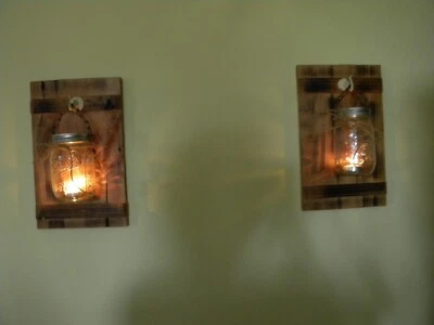 Rustic Wooden Wall Sconce Made From Reclaimed Wood Set of 2 - Image 1 of 4