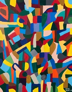 NEW INDRE VILKE ORIGINAL "Construction" beautiful abstract modern art PAINTING - Picture 1 of 2