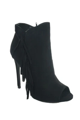 Botín al tobillo Qupid para mujer imitación gamuza flecos punta puntiaguda aguja color topo 6 Foto 1 de 4