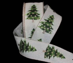 Green Gold Christmas Tree Holiday Wired Ribbon 2.5"W x 5 Yards - Picture 1 of 1