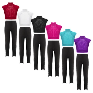 Kids Girls Figure Skating Outfit Invisible Zipper Dancewear School Show Shiny - Picture 1 of 45