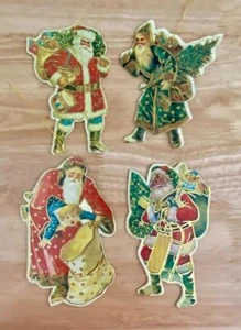 Vintage Die Cut Gold Foil Santa Ornaments Set of 4 - Picture 1 of 1