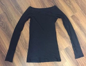 Tildon Nordstrom BP Ribbed On the Shoulder Solid Long Sleeve Black Top Sz L - Picture 1 of 5