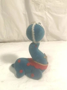 Vtg MCM Polka Dot Flocked Aqua Blue Seal Balancing Ball Xmas Ornament 4" - Picture 1 of 5