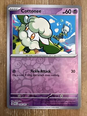 Pokemon Cottonee S & V Paldean Fates Reverse Holo Common 034/091 NM - Image 1 of 2