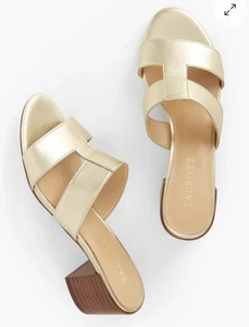 Talbots Nappa Chunky Heel Gold Leather Sandals - Size 7 NEW - Picture 1 of 7