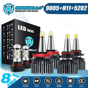 8-Sided 9005 H11 LED Headlight Kit+Fog Lights 5202 For Chevy Avalanche 2007-2013 - Picture 1 of 12