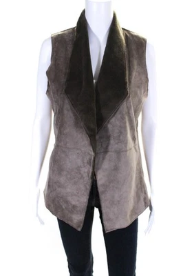 Ecru Womens Faux Fur Lined Open Front Waterfall Suede Vest Brown Size Medium - Image 1 of 4
