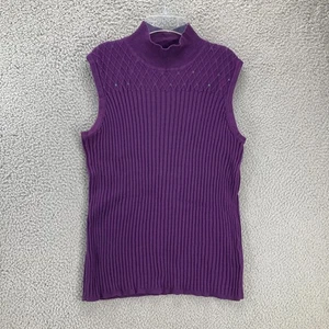 Abito fienile maglione senza maniche paillettes donna 22/24 viola a costine finto cavo maglia - Foto 1 di 10