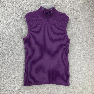 Dress Barn Sleeveless Sequin Sweater Womens 22/24 Purple Ribbed Mock Cable Knit - Image 1 of 4