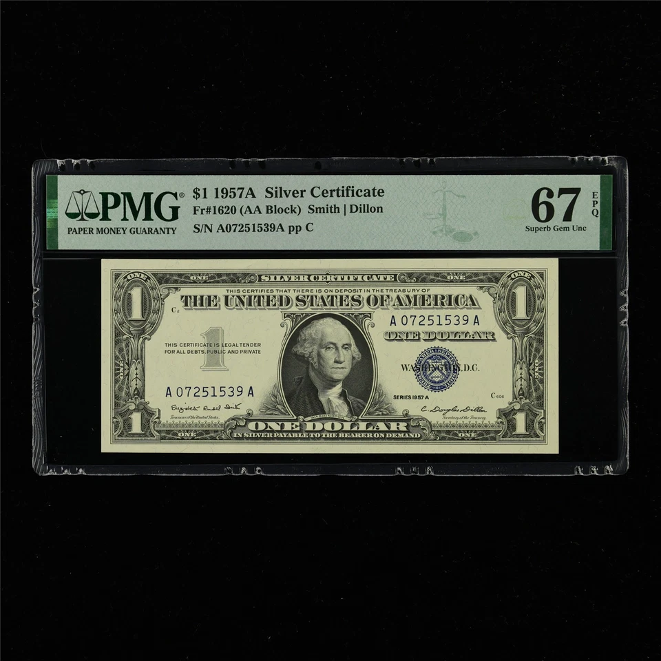 1957A Silver Certificate 1 Dollar Fr#1620 PMG 67 EPQ Superb Gem UNC - Image 1 of 4